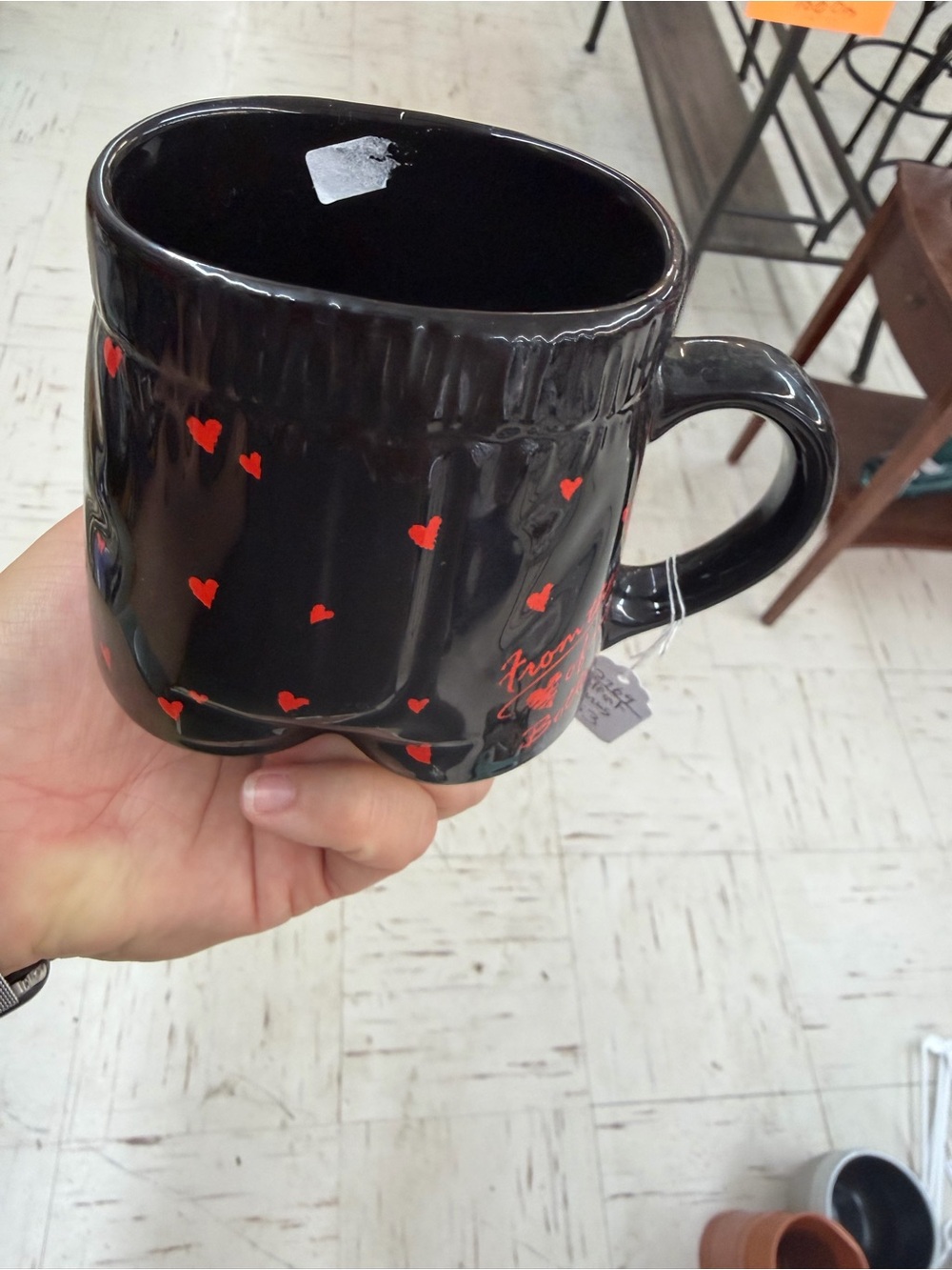 Black Ceramic Mug with Red Heart Pattern - Unknown Brand